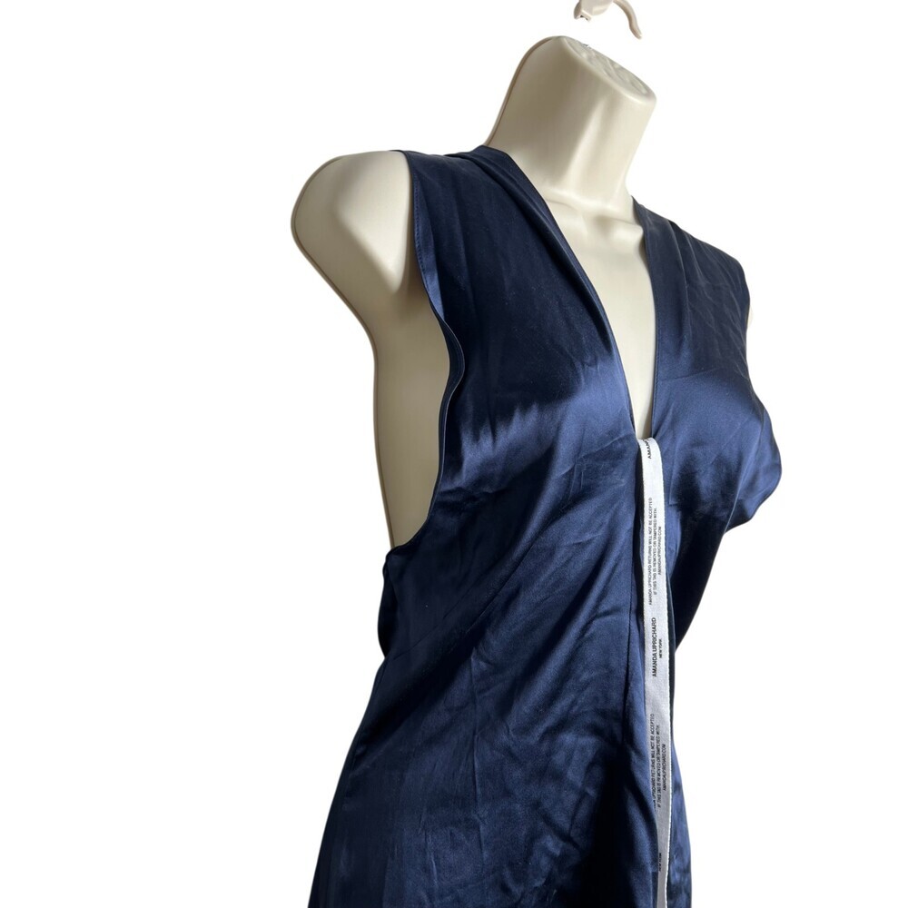 Amanda Uprichard Silk Dress Blue Front Tie Cocktail Mini Adjustable NWOT - Picture 4 of 11